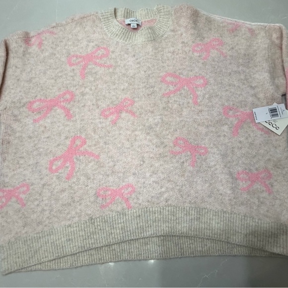 CeCe Sweaters - CeCe Women's Ribbon 🎀 Cream and Pink Baggy Sweater, Large